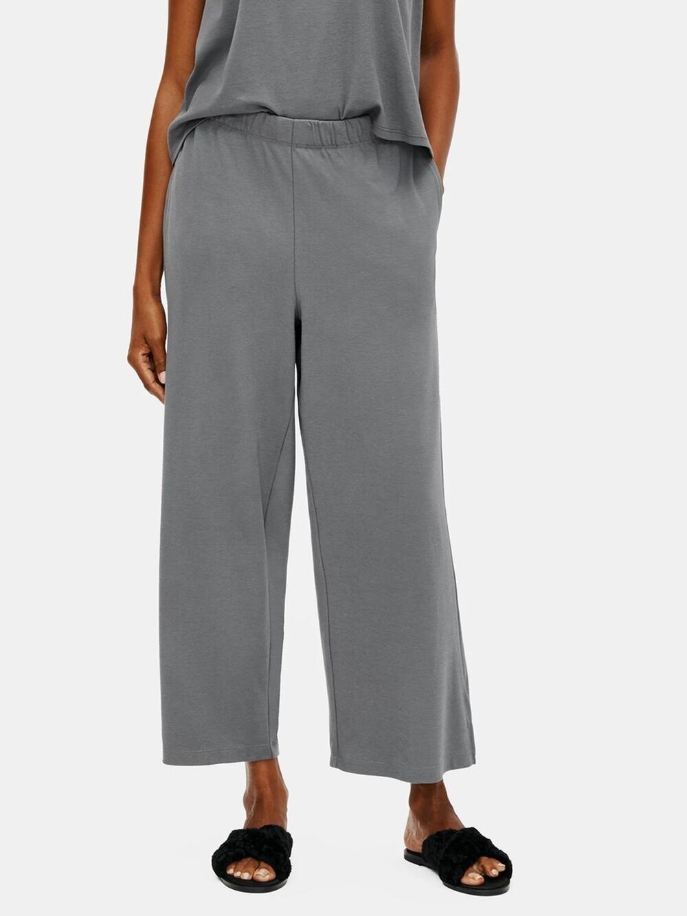 Eileen Fisher Women Light Gray Wide Leg Crop Pants Size Medium A011114